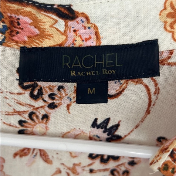 Rachel Roy Linen Blend Cropped Button Up Blouse Size medium, Short Sleeve cream - Picture 2 of 4